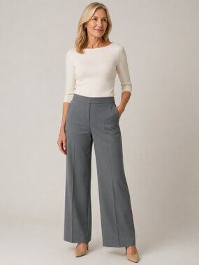Lafayette 148 Delancey Gray Wide Leg Career Office Trouser Pants Sz 12